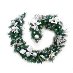 Best Artificial 6ft White & Silver Decorated Christmas Garland with 50 bright white battery lights