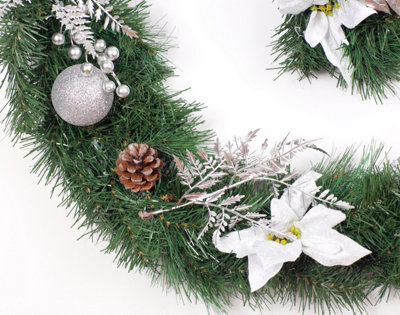 Best Artificial 6ft White & Silver Decorated Christmas Garland with 50 bright white battery lights