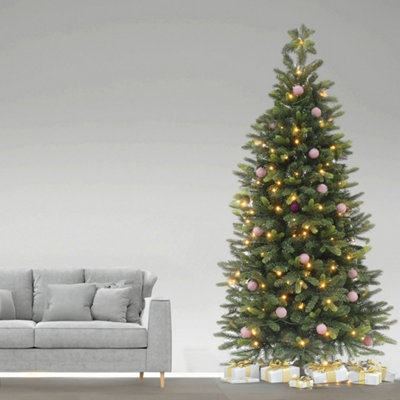 Best Artificial 8ft / 240cm Balsam Fir Pre Lit Christmas Tree With Real Feel PE Tips, Hinged With Battery LED Lights