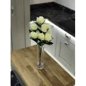 Best Artificial 9 Head White Rose Flower Spray Bouquet