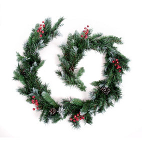Best Artificial 9ft Deluxe Frosted Christmas Garland with Pine Cones & Winter Red Berries