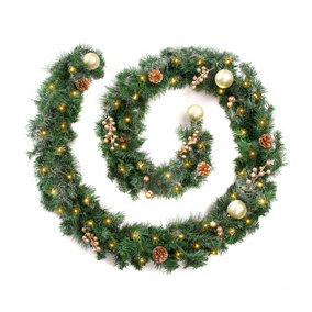 Best Artificial 9ft Frosted Gold Christmas Garland with 80 Bright white battery lights