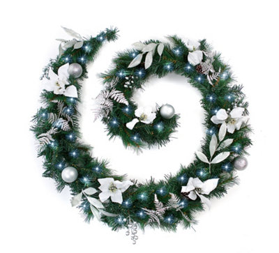 Best Artificial 9ft White & Silver Decorated Christmas Garland with 80 Bright White battery Lights