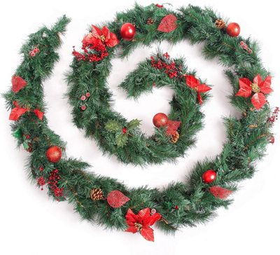 Best Artificial Christmas 12ft Red Decorated Christmas Garland ...