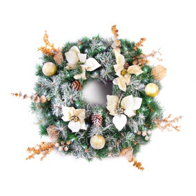 Best Artificial Christmas 60cm Frosted Gold Wreath with 30 Bright White LED battery Lights