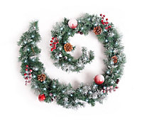 Best Artificial Christmas 6ft Frosted Red Garland with 50 Bright White battery lights