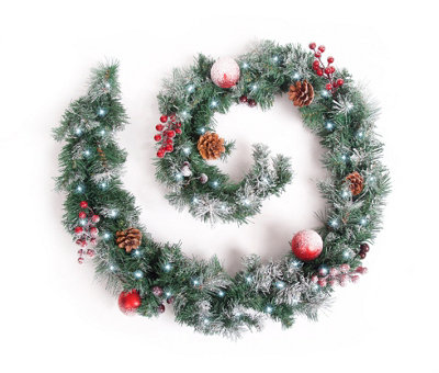 Best Artificial Christmas 6ft Frosted Red Garland with 50 Bright White battery lights