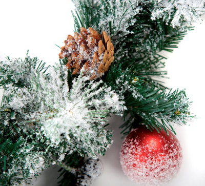 Best Artificial Christmas 6ft Frosted Red Garland with 50 Bright White battery lights