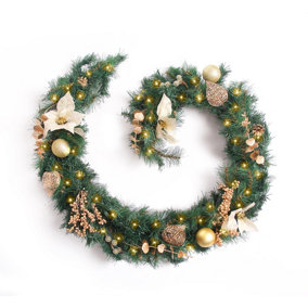 Best Artificial Christmas 6ft Gold Decorated Garland with 50 warm white battery lights