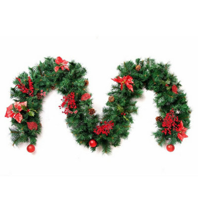 Best Artificial Christmas 6ft Red Decorated Garland - 7