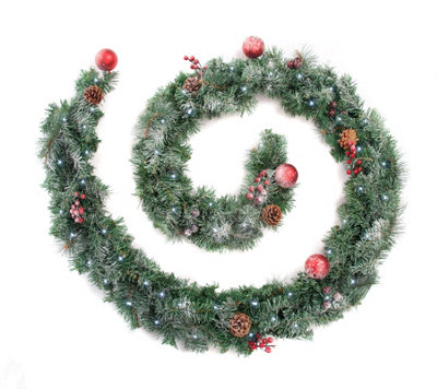 Best Artificial Christmas 9ft Frosted Red Garland with 80 bright white battery lights