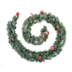 Best Artificial Christmas 9ft Frosted Red Garland with 80 bright white battery lights
