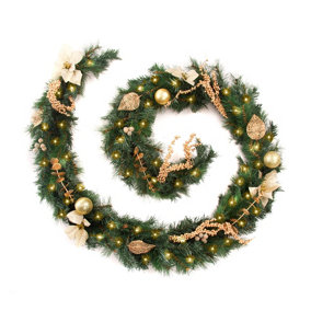 Best Artificial Christmas 9ft Gold Decorated Garland with 80 warm white battery lights