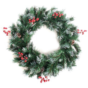 Best Artificial Deluxe Frosted Christmas Wreath with Pine Cones & Winter Red Berries