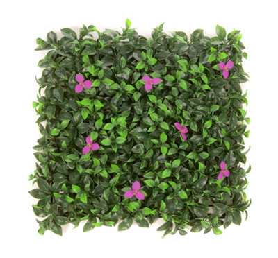 Best Artificial Laurel Leaf Pink Flower Hedging Mat - 50cm x 50cm (20" x 20") UV Stable