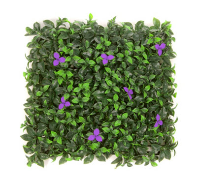 Best Artificial Laurel Leaf Purple Flower Hedging Mat - 50cm x 50cm (20" x 20") UV Stable