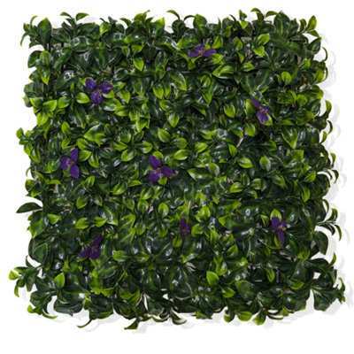 Best Artificial Laurel Leaf Purple Flower Hedging Mat - 50cm x 50cm (20" x 20") UV Stable