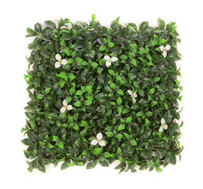 Best Artificial Laurel Leaf White Flower Hedging Mat - 50cm x 50cm (20" x 20") UV Stable