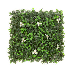 Best Artificial Laurel Leaf White Flower Hedging Mat - 50cm x 50cm (20" x 20") UV Stable