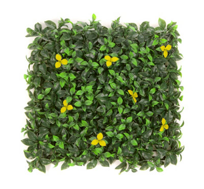 Best Artificial Laurel Leaf Yellow Flower Hedging Mat - 50cm x 50cm (20" x 20") UV Stable