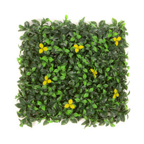 Best Artificial Laurel Leaf Yellow Flower Hedging Mat - 50cm x 50cm (20" x 20") UV Stable