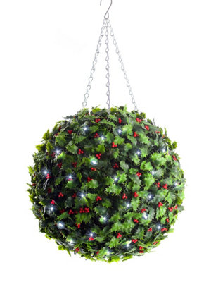 Best Artificial Pre Lit 38cm Christmas Holly Ball with Red Berries