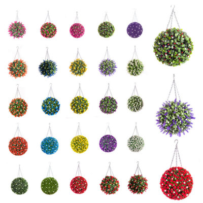 Best Artificial Pre-Lit Outdoor 28cm Blue Rose hanging Plastic Flower Topiary Ball