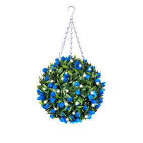 Best Artificial Pre-Lit Outdoor 28cm Blue Tulip hanging Plastic Flower Topiary Ball