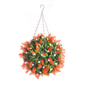 Best Artificial Pre-Lit Outdoor 28cm Orange Lavender hanging Plastic Flower Topiary Ball
