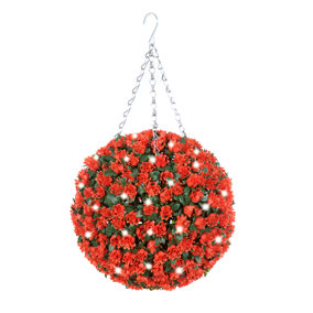 Best Artificial Pre-Lit Outdoor 28cm Orange Rose hanging Plastic Flower Topiary Ball