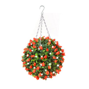 Best Artificial Pre-Lit Outdoor 28cm Orange Tulip hanging Plastic Flower Topiary Ball