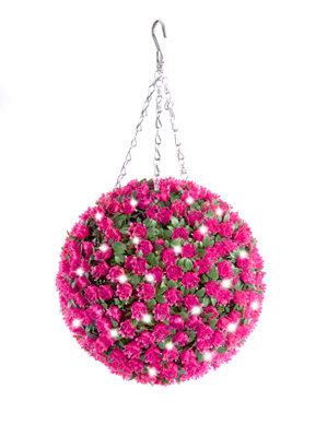 Best Artificial Pre-Lit Outdoor 28cm Pink Rose hanging Plastic Flower Topiary Ball