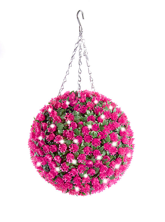 Best Artificial Pre-Lit Outdoor 28cm Pink Rose hanging Plastic Flower Topiary Ball | DIY at B&Q