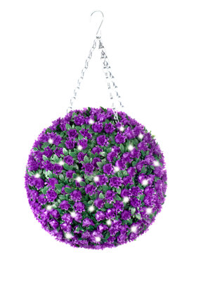 Best Artificial PreLit Outdoor 28cm Purple Rose hanging Plastic Flower Topiary Ball DIY at B&Q