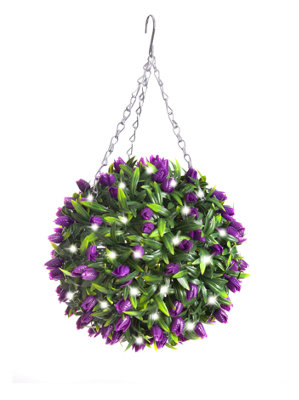 Best Artificial Pre-Lit Outdoor 28cm Purple Tulip hanging Plastic Flower Topiary Ball
