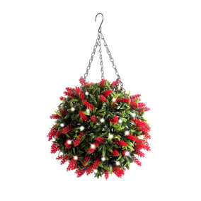 Best Artificial Pre-Lit Outdoor 28cm Red Lavender hanging Plastic Flower Topiary Ball