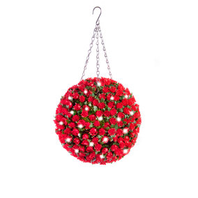Best Artificial Pre-Lit Outdoor 28cm Red Rose hanging Plastic Flower Topiary Ball