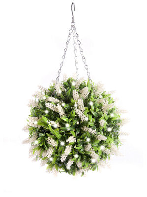 Best Artificial Pre-Lit Outdoor 28cm White Lavender hanging Plastic Flower Topiary Ball