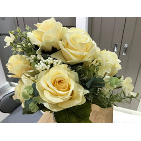 Best Artificial Vintage Pale Yellow Rose Bouquet spray for decoration wedding