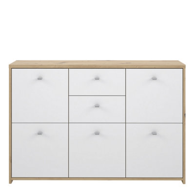 Best Chest Storage Cabinet with 2 Drawers and 5 Doors in Artisan Oak/White