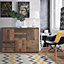 Best Chest Storage Cabinet with 2 Drawers and 5 Doors in Concrete Optic Dark Grey/Old - Wood Vintage