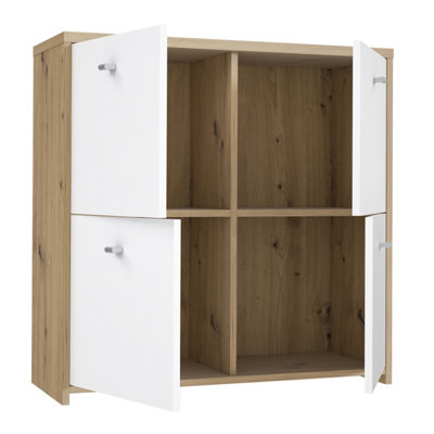 Best Chest Storage Cabinet with 4 Doors in Artisan Oak/White