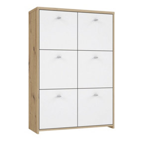 Best Chest Storage Cabinet with 6 Doors in Artisan Oak/White