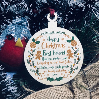 Best Friend Christmas Gift Wood Bauble Tree Decoration Friendship Gift Keepsake