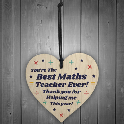 Best Maths Teacher Gift Wooden Heart Thank You Gift Leaving School Nursery Gift