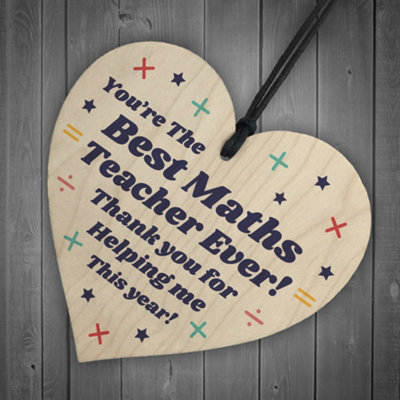 Best Maths Teacher Gift Wooden Heart Thank You Gift Leaving School Nursery Gift - 6