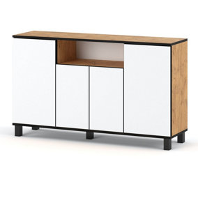 Best4D Cabinet Storage Dresser 140x80x35cm with White Mat Front - Body Colour Oak Lancelot