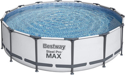 Bestway 14ft Steel Pro Max Round Frame Swimming Pool With Filter Pump Grey Family Kids