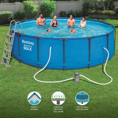 Bestway 15 Ft Steel Pro Round Frame Swimming Pool With Filter Pump ...