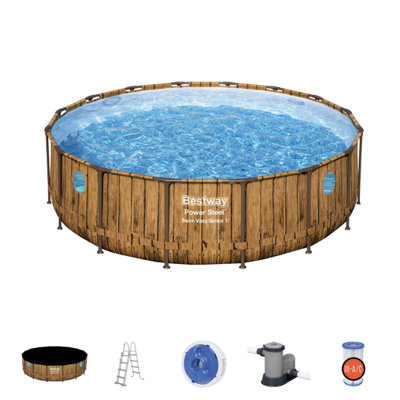 Bestway 16ft x 48" Round Power Steel Swim Vista Series II Above Ground Swimming Pool, Filter Pump & Accessories (2024 Version)